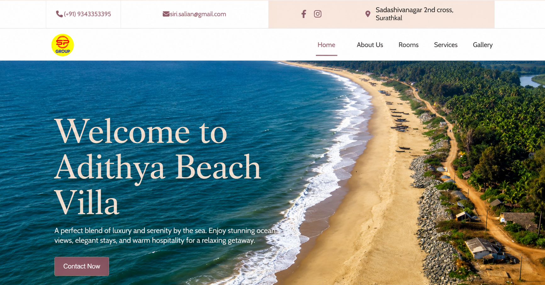Adithya Beach Villa website project preview